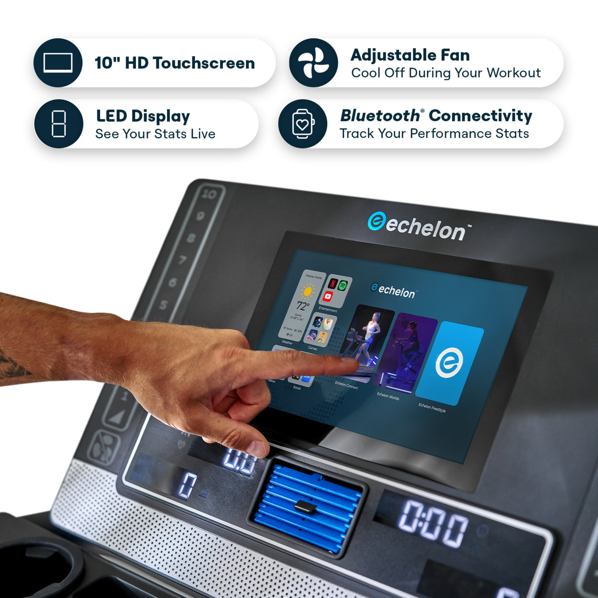 Echelon Stride-6S Auto-Fold Treadmill with 10" HD Touchscreen & 12 Incline Levels