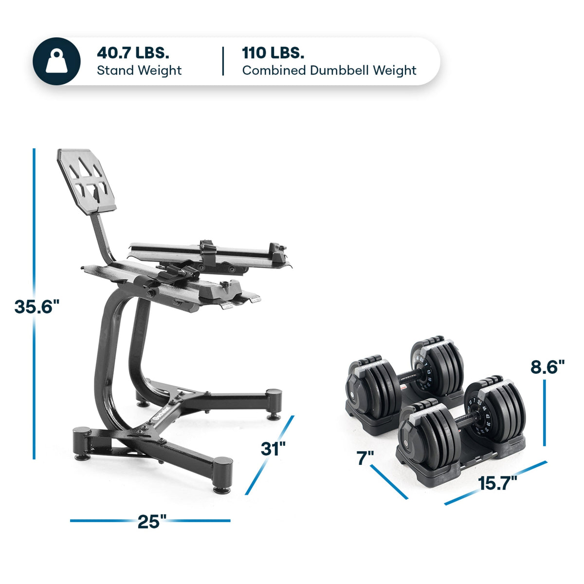 Echelon Adjustable Dumbbells Set 7–52.5 lbs with Stand, Quick Weight Adjustment, Space-Saving Design