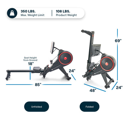 Echelon Row-S Indoor Rowing Machine with 22" class Rotating HD Touchscreen and Magnetic Resistance