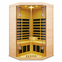 2-Person Corner Far Infrared Sauna Room - Hemlock Wood, Deluxe Transparent Glass Front, Large Capacity Home Sauna