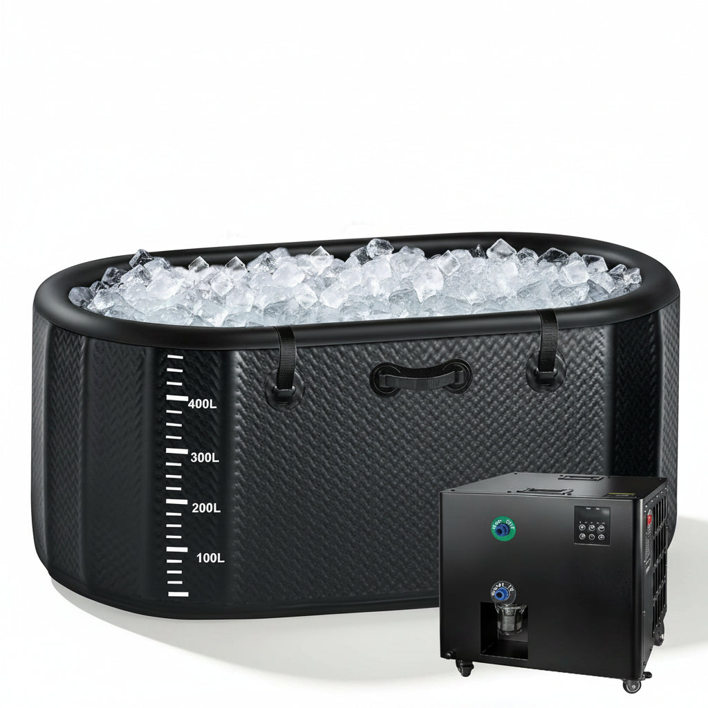 Cold Plunge Tub, 248 Gallon, 1 Horsepower, Heavy-Duty Ice Bath Tub for Athletes with Hot & Cold, Portable Inflatable Plunge Chiller with Water Treatment Kit, Immersion Therapy, Wifi (Black, 1 Set)