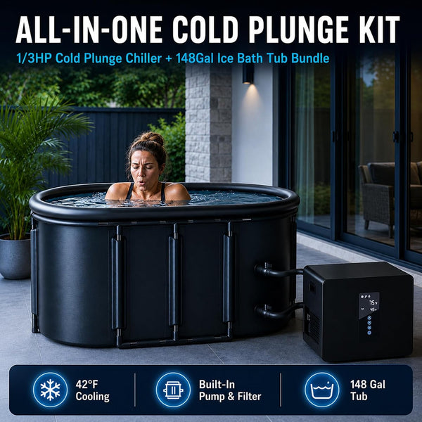 PlungeFit 1/3HP Ice Bath Chiller & 148-Gallon Tub Bundle