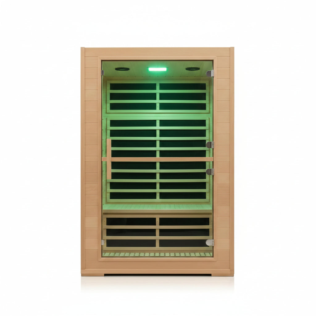 2 Person Far Infrared Sauna with Smart APP Control, 2000W Low EMF Wooden Infrared Sauna Room for Home, 8 Carbon Mica Heating Panels Wellness Sauna, Canadian Hemlock Indoor Spa for Home Relaxation