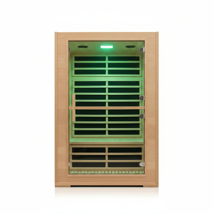 2 Person Far Infrared Sauna with Smart APP Control, 2000W Low EMF Wooden Infrared Sauna Room for Home, 8 Carbon Mica Heating Panels Wellness Sauna, Canadian Hemlock Indoor Spa for Home Relaxation
