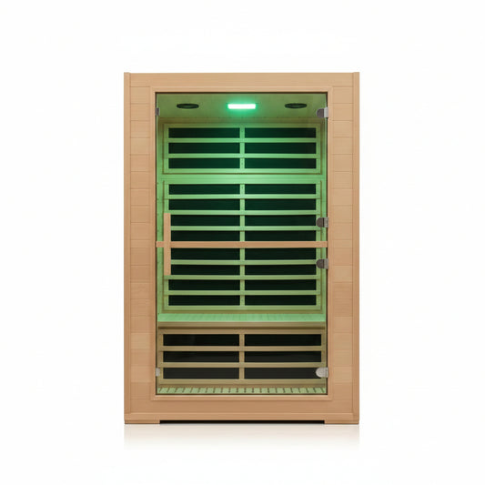 2 Person Far Infrared Sauna with Smart APP Control, 2000W Low EMF Wooden Infrared Sauna Room for Home, 8 Carbon Mica Heating Panels Wellness Sauna, Canadian Hemlock Indoor Spa for Home Relaxation