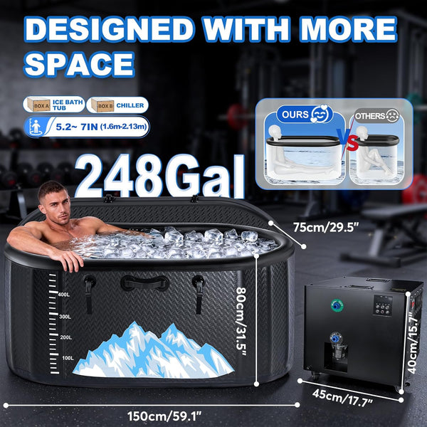 Drexo 248-Gallon Inflatable Cold Plunge Tub – 1HP Chiller