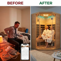 2-Person Corner Far Infrared Sauna Room - Hemlock Wood, Deluxe Transparent Glass Front, Large Capacity Home Sauna — Before & After