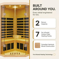 2-Person Corner Far Infrared Sauna Room - Hemlock Wood, Deluxe Transparent Glass Front, Large Capacity Home Sauna — Results & Stats